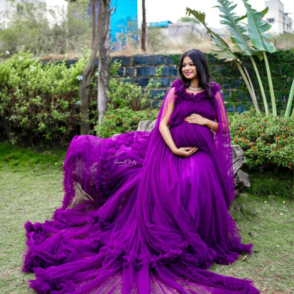 Purple Frill Shoot Trail Gown